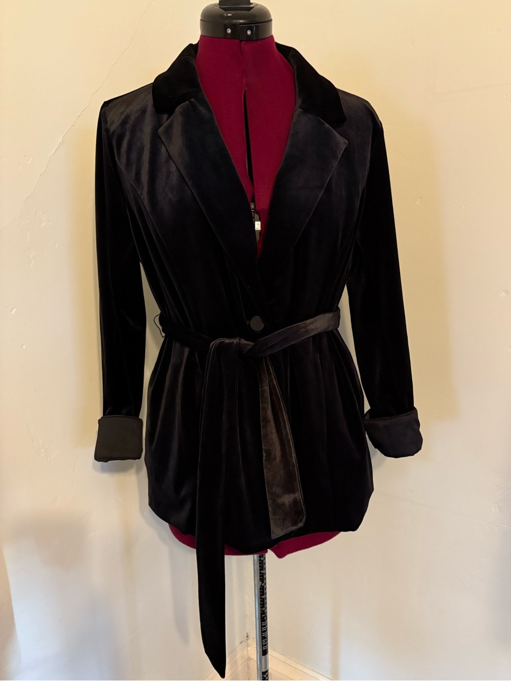 J. Jill women’s smoking jacket style black velvet washable pockets small/medium